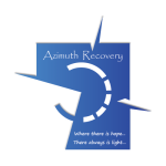 azimuth recovery logo compass points on blue background